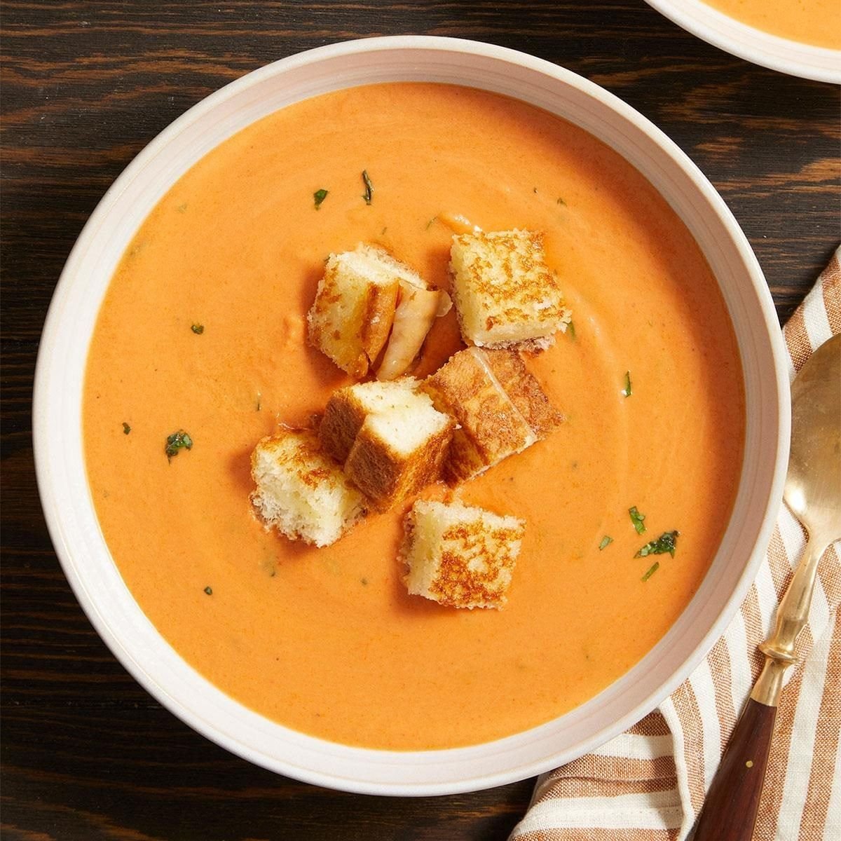 Creamy Sun-Dried Tomato Soup with Grilled Cheese Croutons